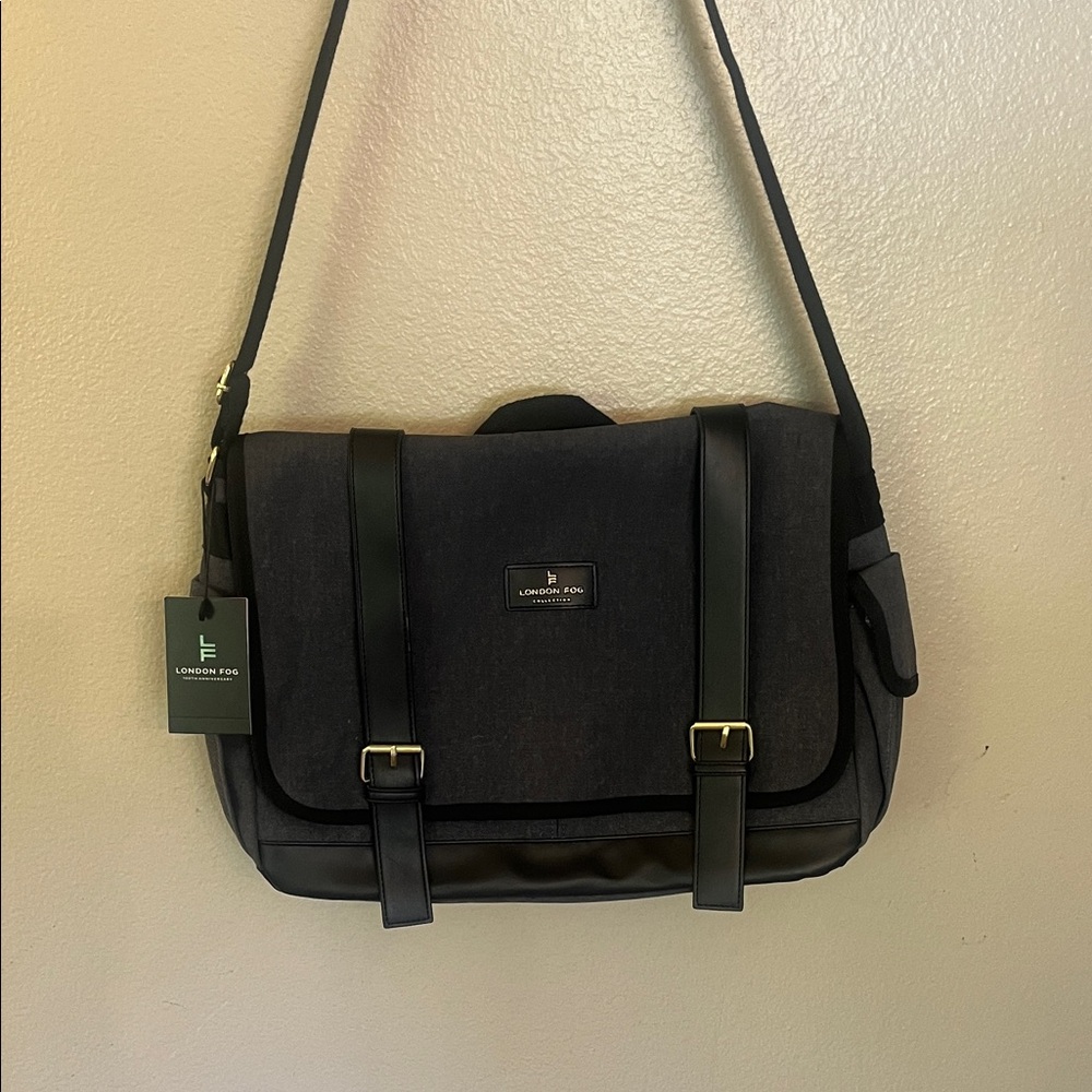 NWT London Fog Charcoal and Black Messenger Bag - Picture 2 of 9